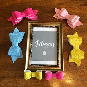Faux Leather Multicolor Hair Bow Set ~ 6 Pieces